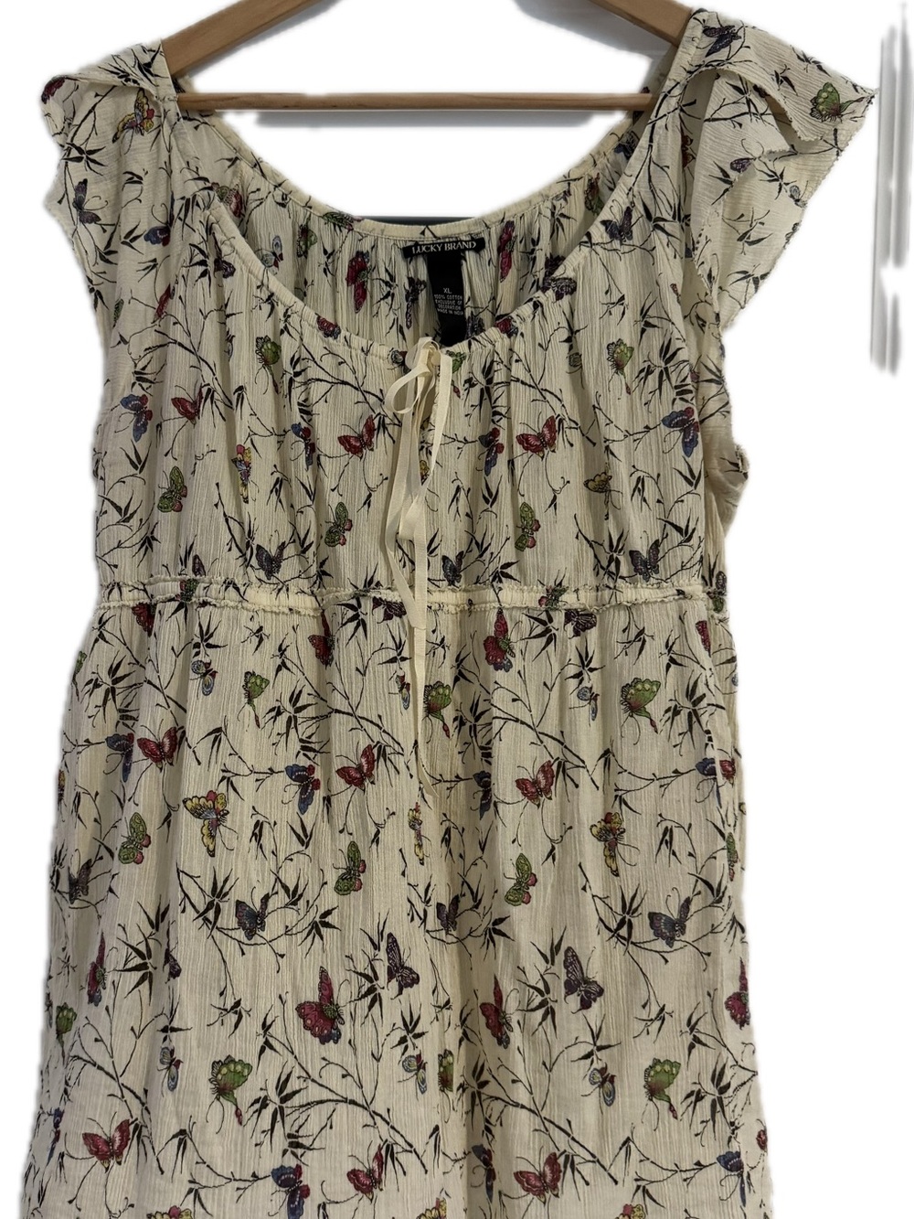 Lucky Brand Cream Butterfly Print Tunic Top